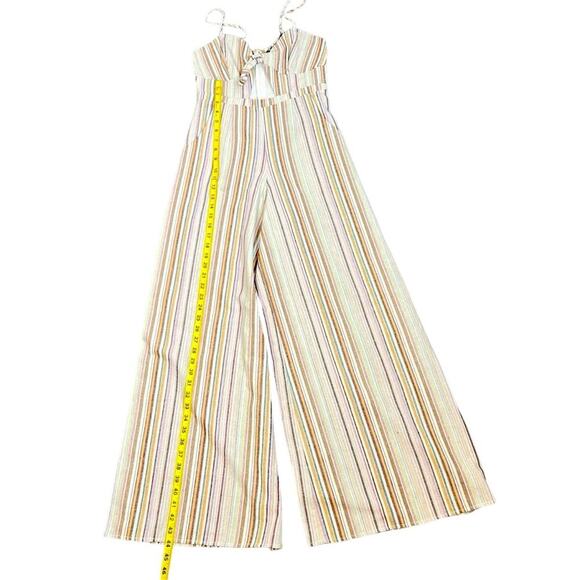 6 Shore Road Linen Jumpsuit Womens Size S Stripe Cutout Bandeau Boho Vacation - Picture 9 of 12